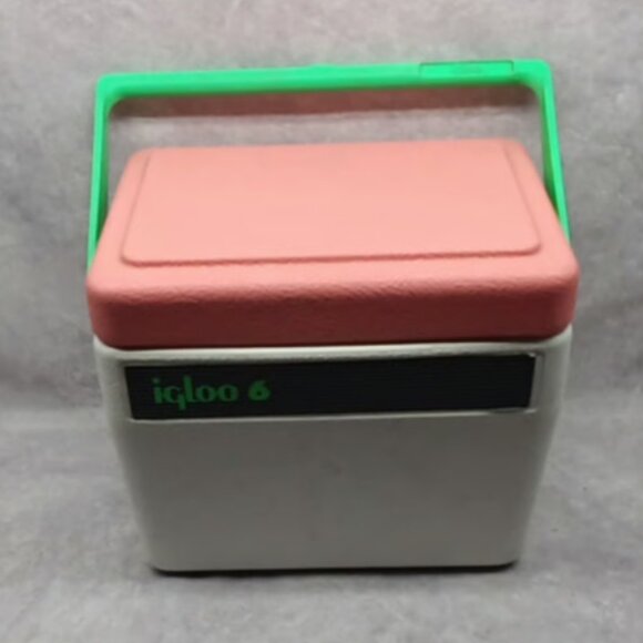 Vintage Retro Igloo 6 Personal Sized Cooler White, Pink and Neon Green - Picture 6 of 6